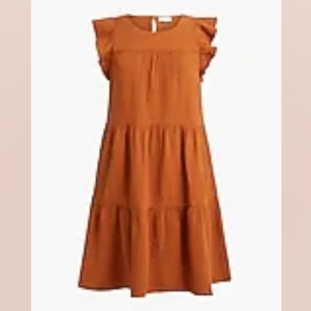 J. Crew Factory Women's Gauze Dress with Ruffle Sleeves in Warm Orange